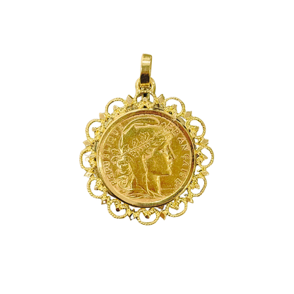Pendentif Pièce - Or Jaune 750 & Pièce 20 Francs Marianne Coq