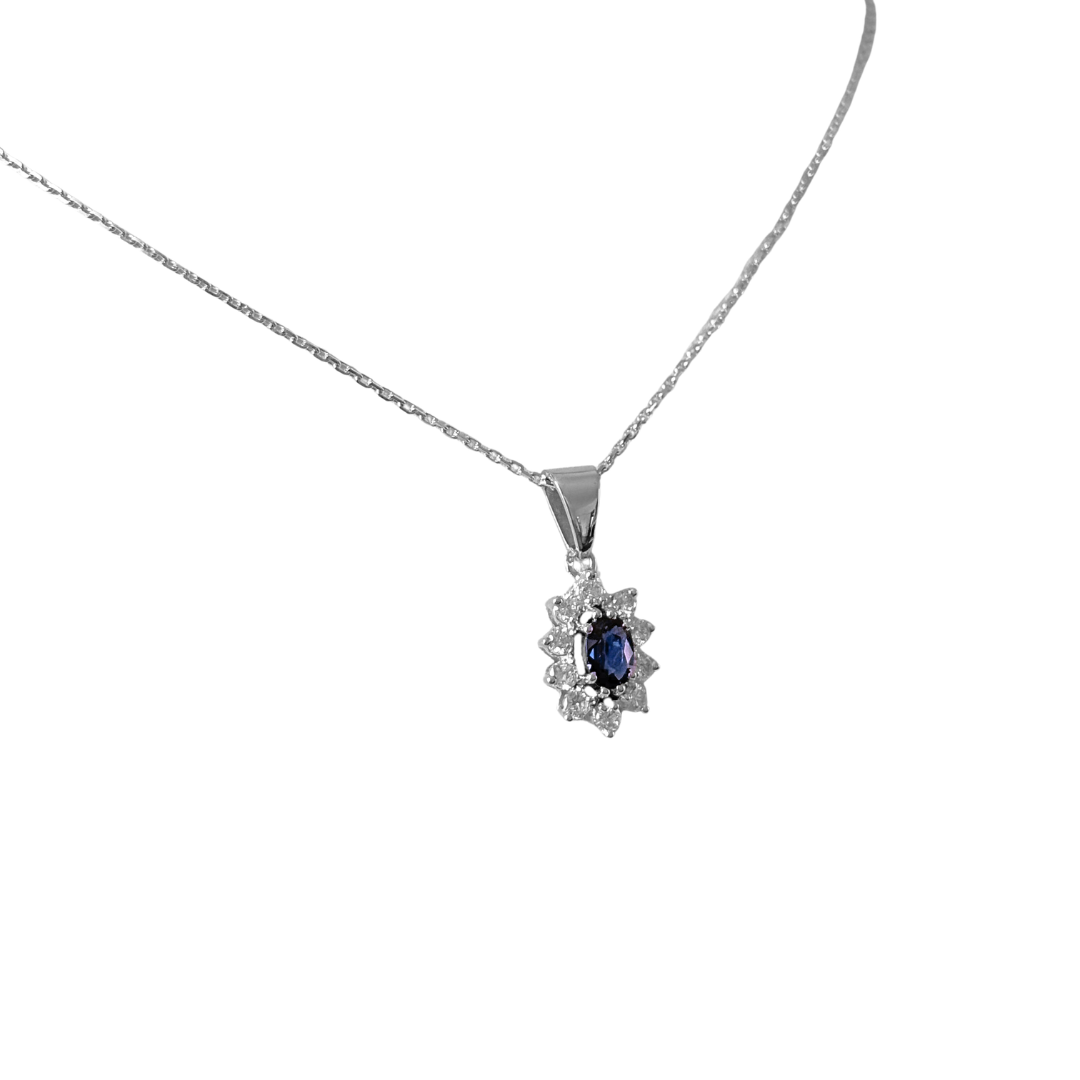 Collier Marguerite Vintage - Or Blanc 750 Saphir & Diamants