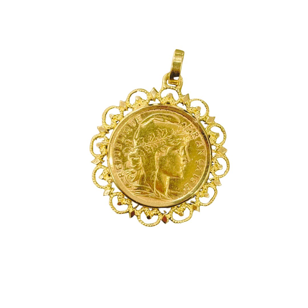 Pendentif Pièce - Or Jaune 750 & Pièce 20 Francs Marianne Coq