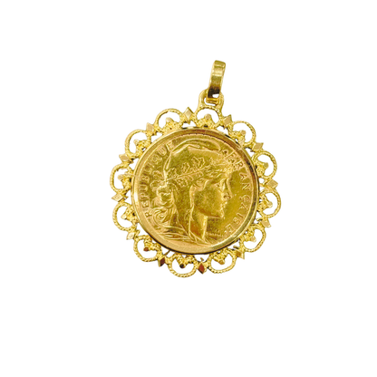 Pendentif Pièce - Or Jaune 750 & Pièce 20 Francs Marianne Coq