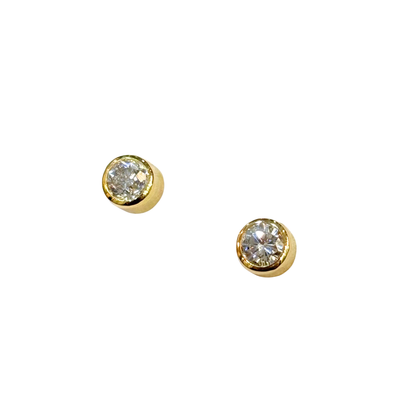 Boucles D'oreilles Puces Solitaire - Or Jaune 750 & Diamants