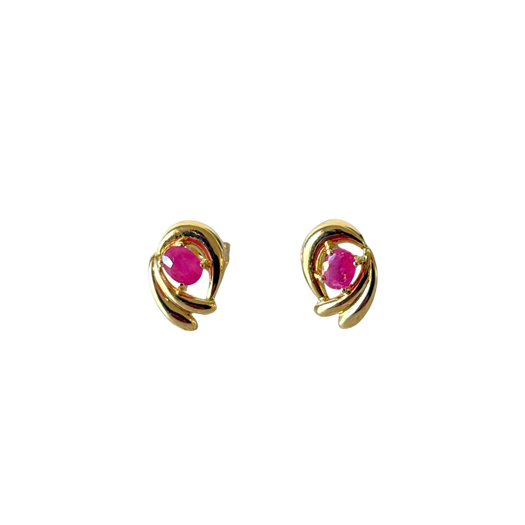 Boucles D'oreilles Vintage - Or Jaune 750 & Rubis