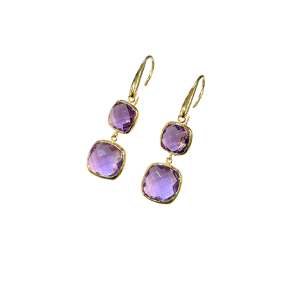 Boucles D'oreilles Pendantes - Or Jaune 750 & Améthystes