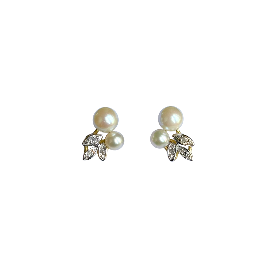 Boucles D'oreilles Vintage - Or Jaune 750 Perles & Diamants