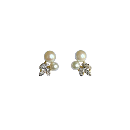 Boucles D'oreilles Vintage - Or Jaune 750 Perles & Diamants
