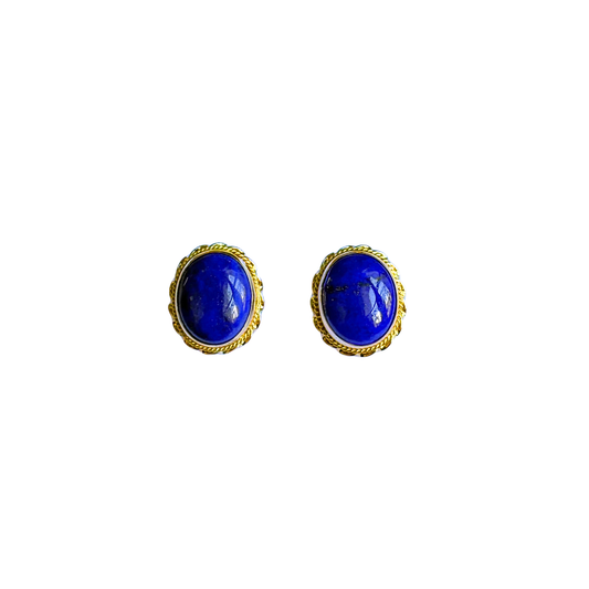 Boucles D'oreilles Vintage - Or Jaune 750 & Lapis Lazuli