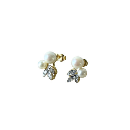 Boucles D'oreilles Vintage - Or Jaune 750 Perles & Diamants