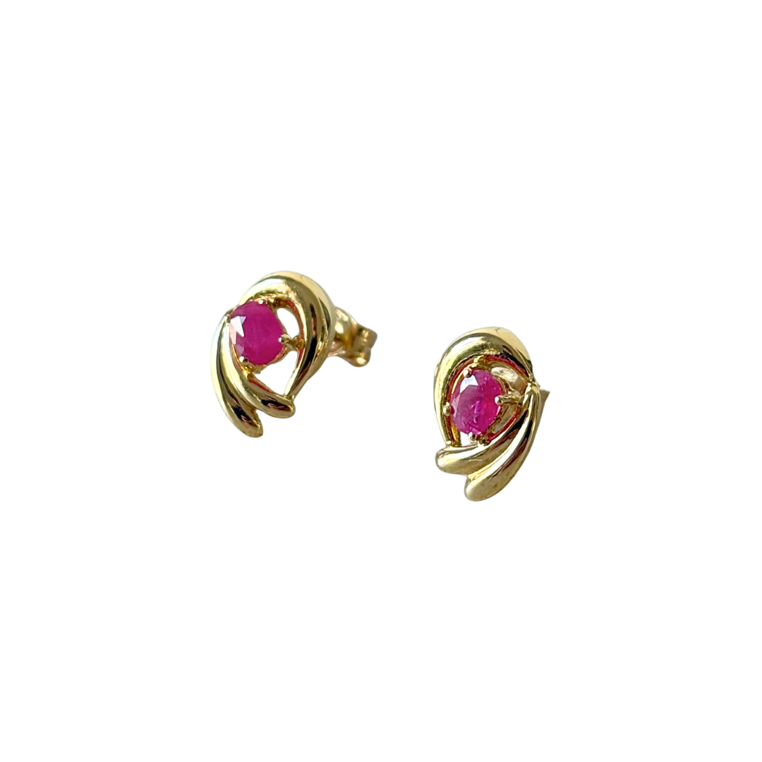 Boucles D'oreilles Vintage - Or Jaune 750 & Rubis