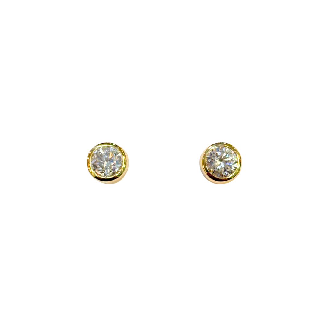 Boucles D'oreilles Puces Solitaire - Or Jaune 750 & Diamants