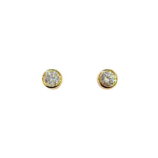 Boucles D'oreilles Puces Solitaire - Or Jaune 750 & Diamants