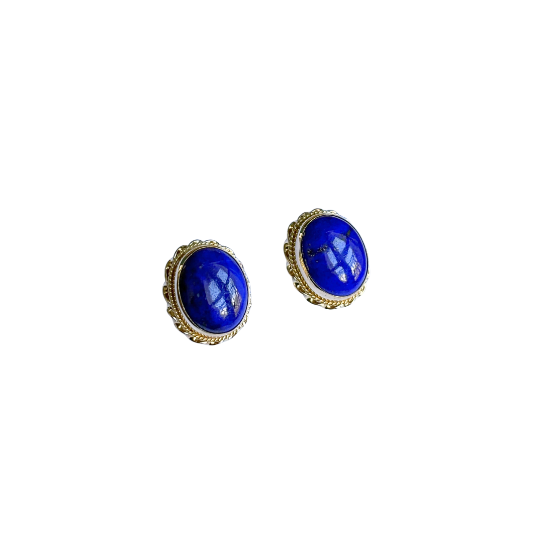 Boucles D'oreilles Vintage - Or Jaune 750 & Lapis Lazuli