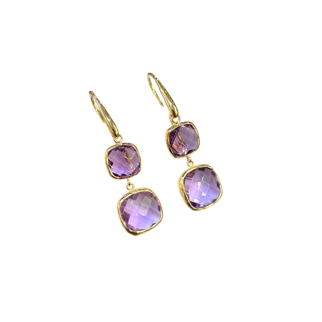 Boucles D'oreilles Pendantes - Or Jaune 750 & Améthystes