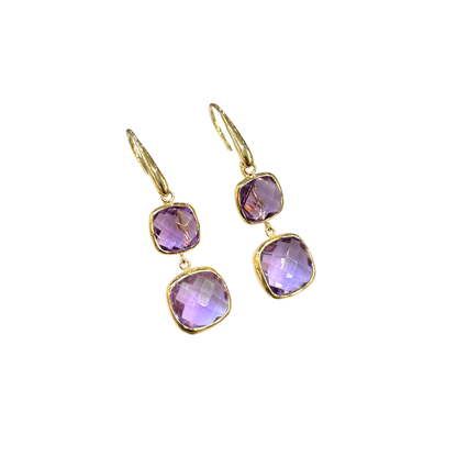 Boucles D'oreilles Pendantes - Or Jaune 750 & Améthystes