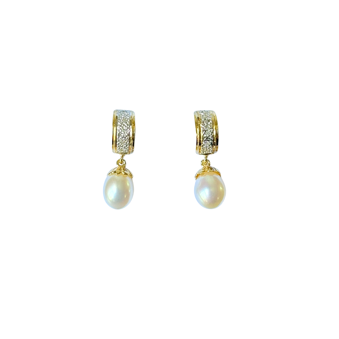 Boucles D'oreilles Vintage - Or Jaune 750 Perles & Diamants