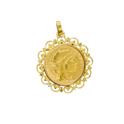 Pendentif Pièce - Or Jaune 750 & Pièce 20 Francs Marianne Coq
