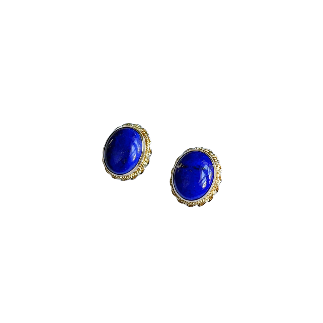 Boucles D'oreilles Vintage - Or Jaune 750 & Lapis Lazuli