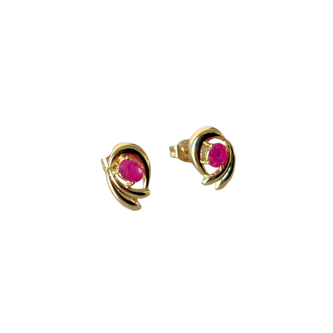 Boucles D'oreilles Vintage - Or Jaune 750 & Rubis
