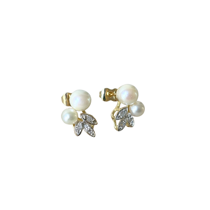 Boucles D'oreilles Vintage - Or Jaune 750 Perles & Diamants
