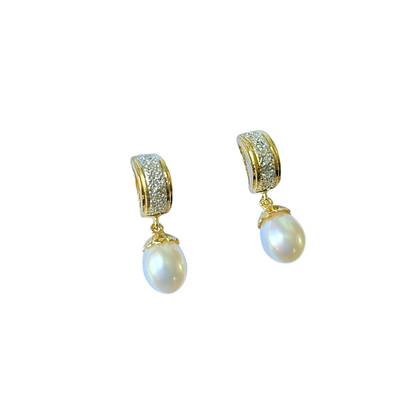 Boucles D'oreilles Vintage - Or Jaune 750 Perles & Diamants