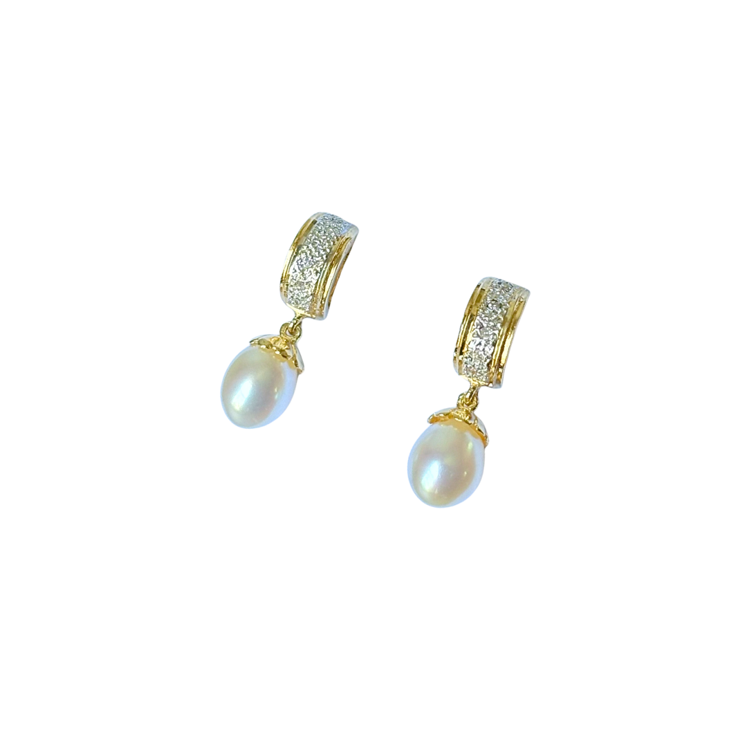 Boucles D'oreilles Vintage - Or Jaune 750 Perles & Diamants