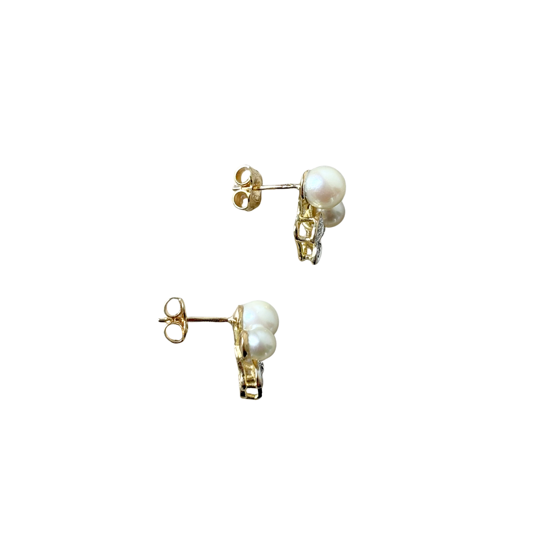 Boucles D'oreilles Vintage - Or Jaune 750 Perles & Diamants