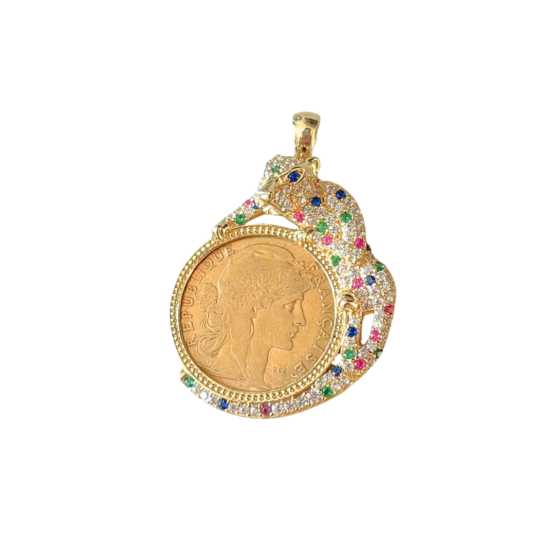 Pendentif Pièce - Or Jaune 750 & Pièce 10 Francs Marianne Coq