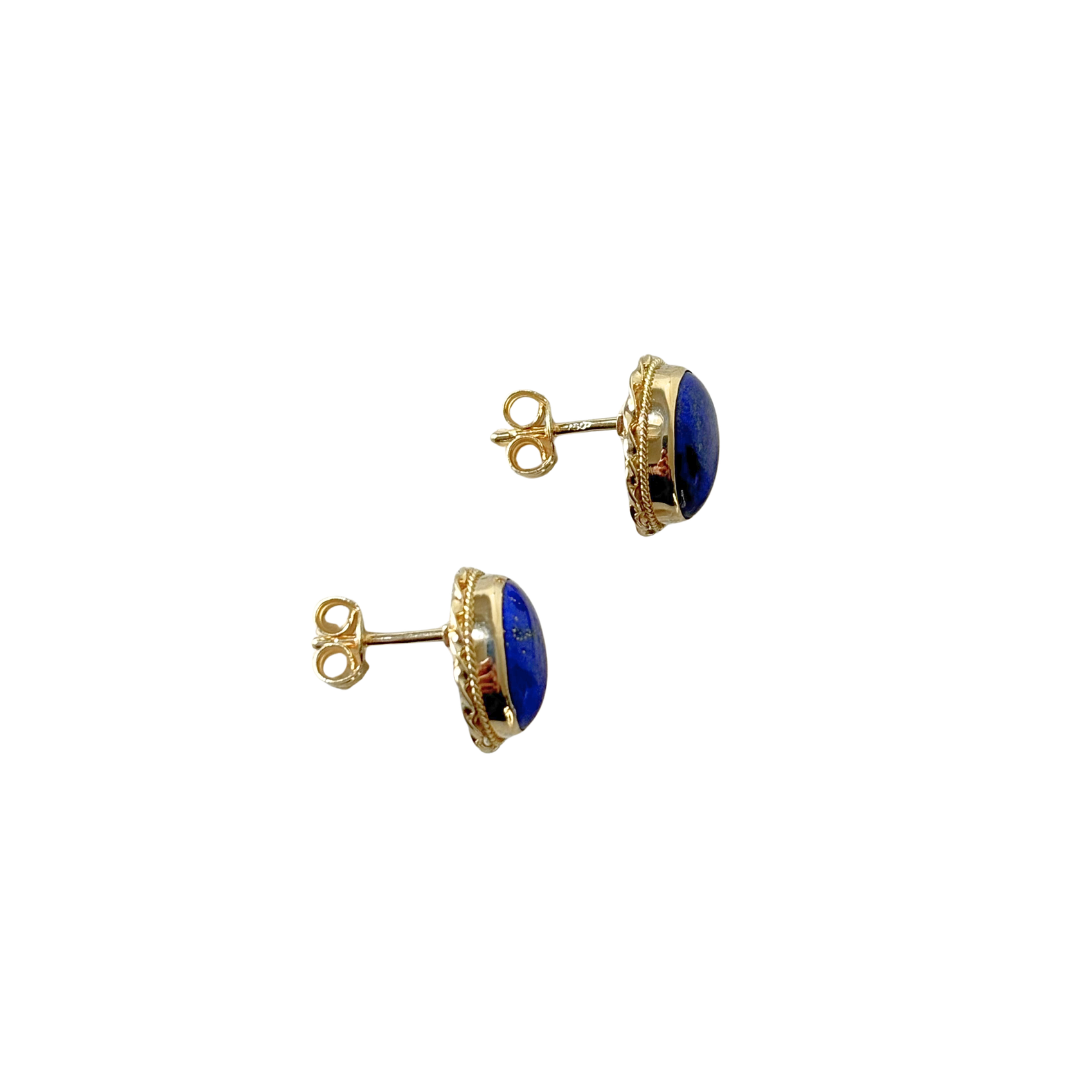 Boucles D'oreilles Vintage - Or Jaune 750 & Lapis Lazuli
