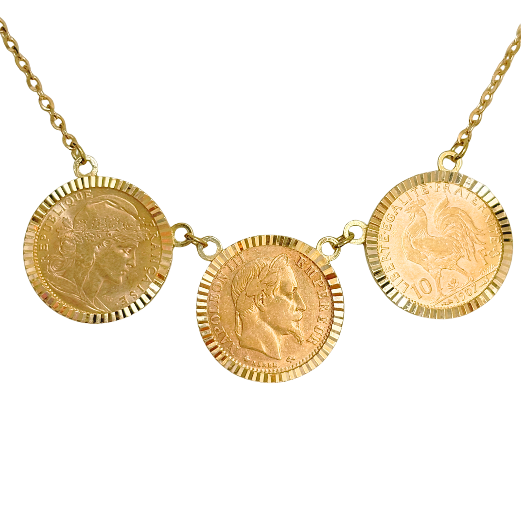 Collier Pièces - Or Jaune 750 & Pièces Or 10 Francs Napoléon & Marianne