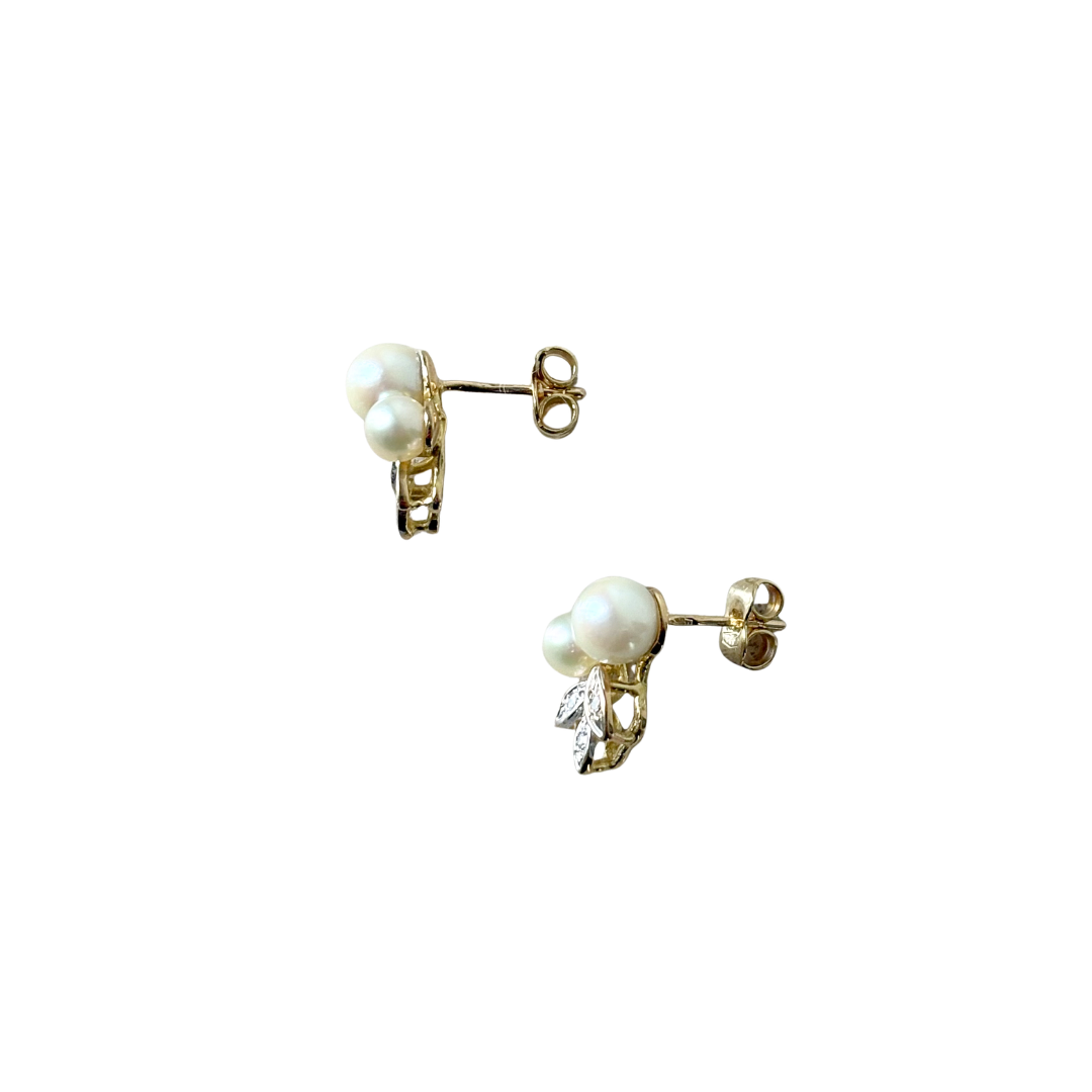 Boucles D'oreilles Vintage - Or Jaune 750 Perles & Diamants