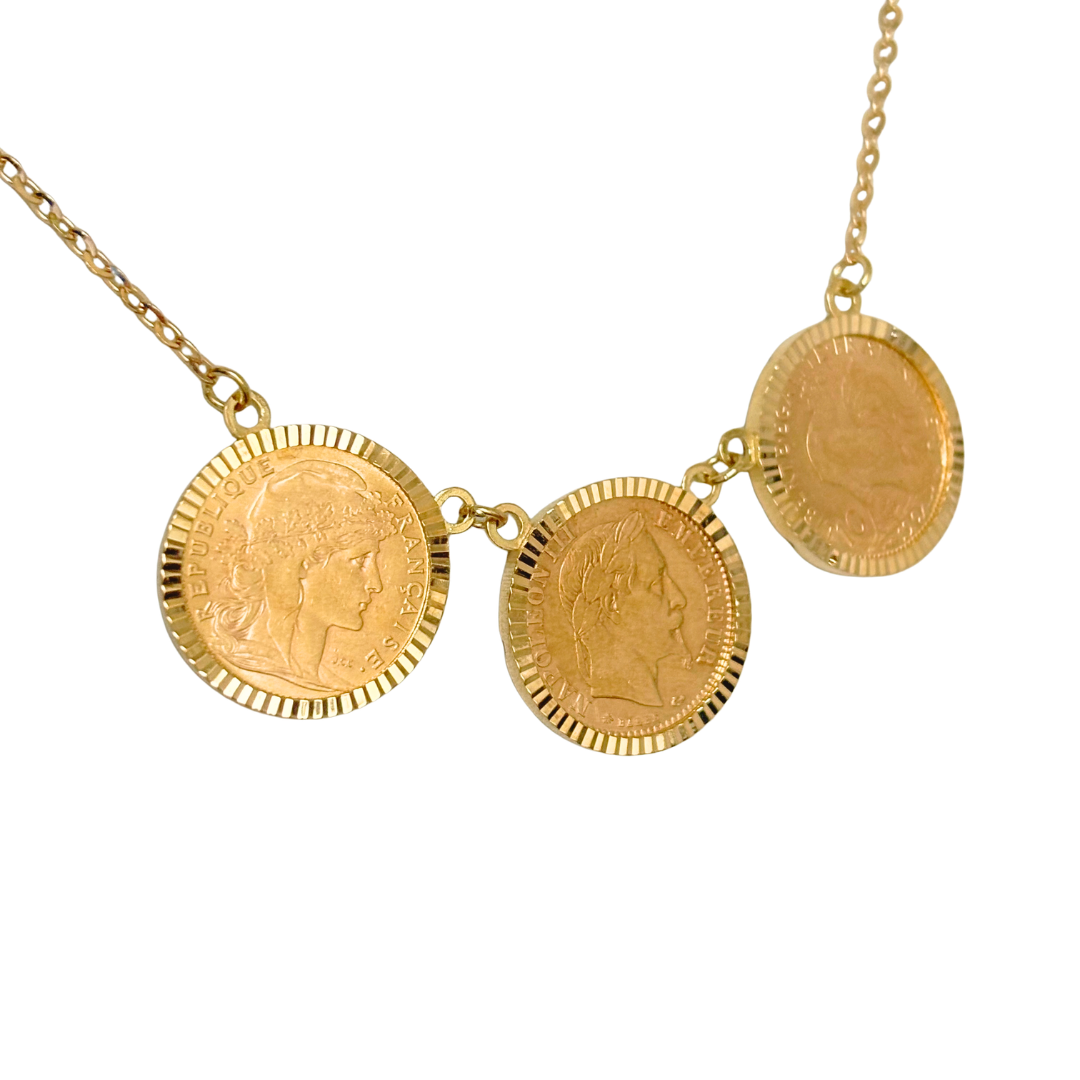 Collier Pièces - Or Jaune 750 & Pièces Or 10 Francs Napoléon & Marianne