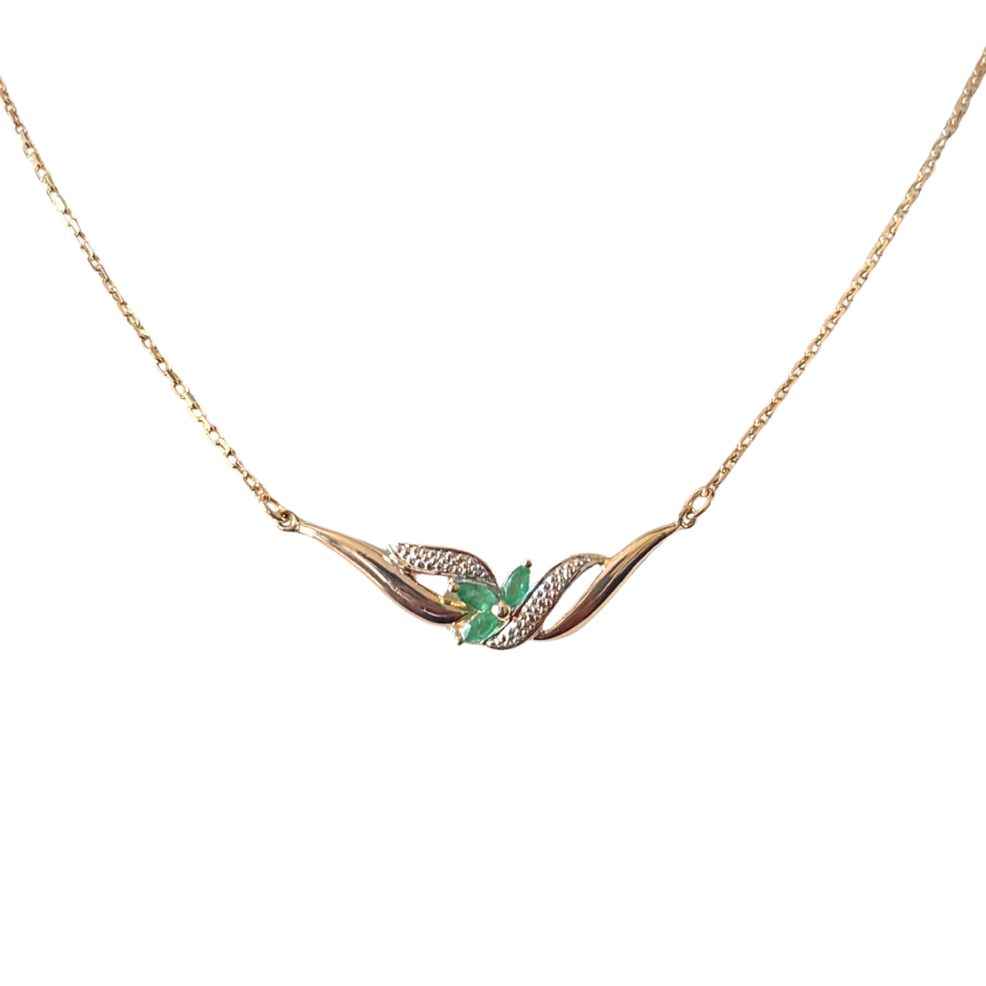 Collier Floral - Or Jaune 750 & Émeraudes