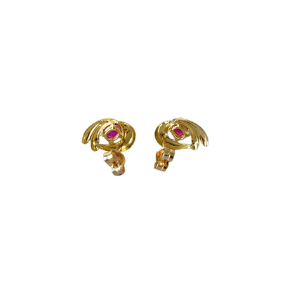 Boucles D'oreilles Vintage - Or Jaune 750 & Rubis