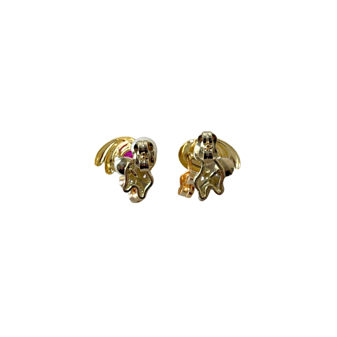 Boucles D'oreilles Vintage - Or Jaune 750 Perles & Diamants