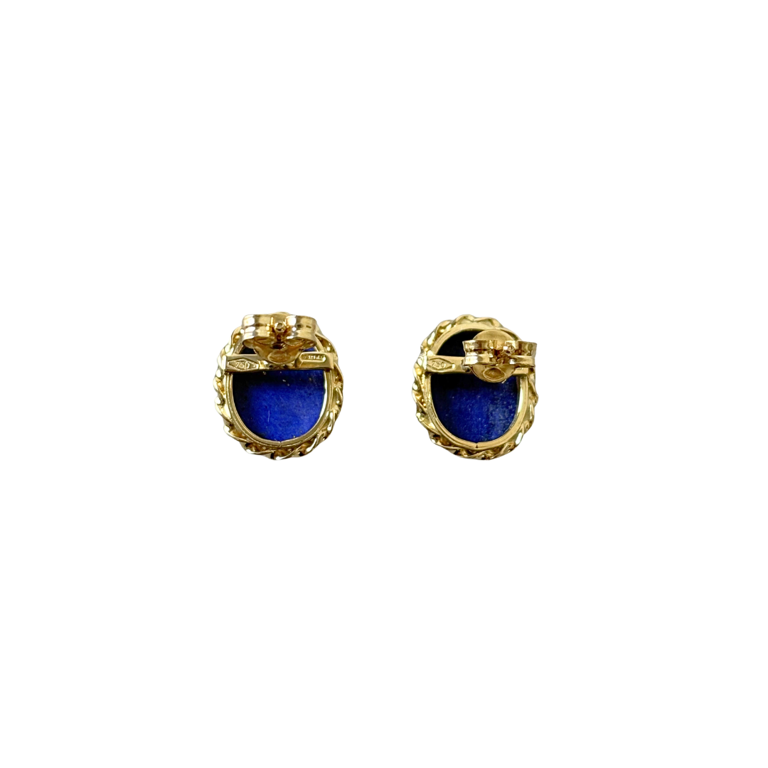 Boucles D'oreilles Vintage - Or Jaune 750 & Lapis Lazuli