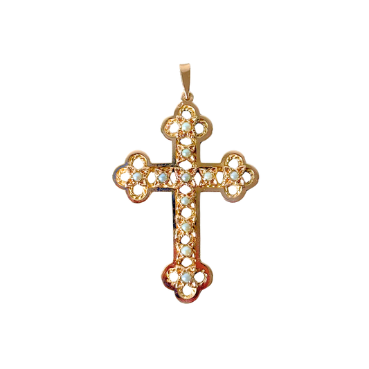 Pendentif Croix Vintage - Or Jaune 750 & Perles