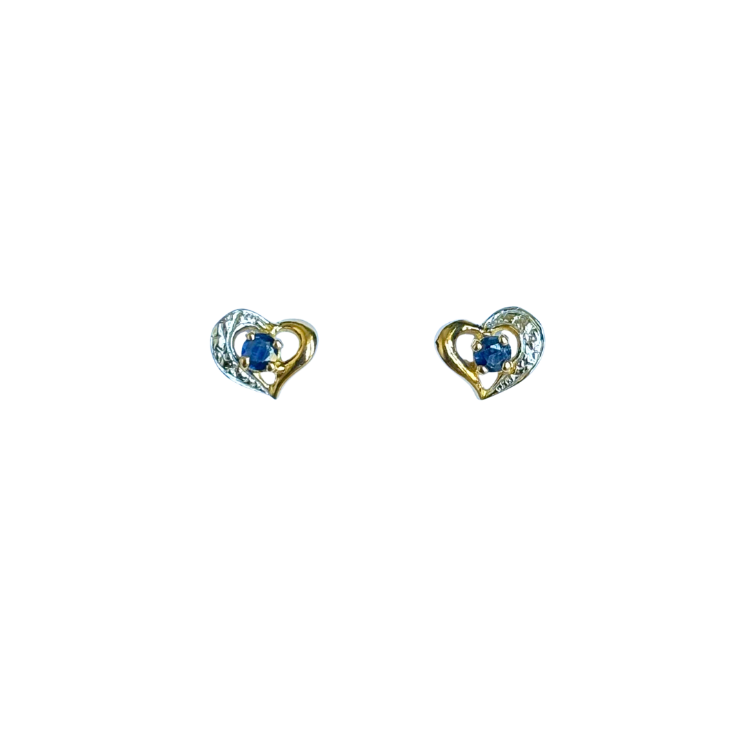 Boucles D'oreilles Puces Coeurs - Or Jaune 750 & Saphirs