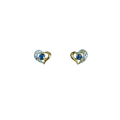 Boucles D'oreilles Puces Coeurs - Or Jaune 750 & Saphirs
