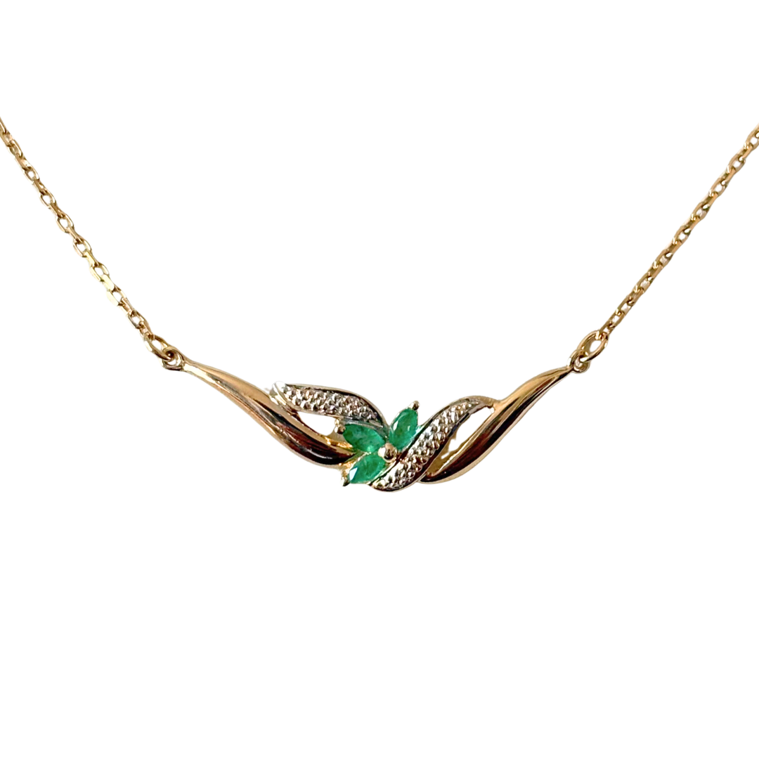 Collier Floral - Or Jaune 750 & Émeraudes
