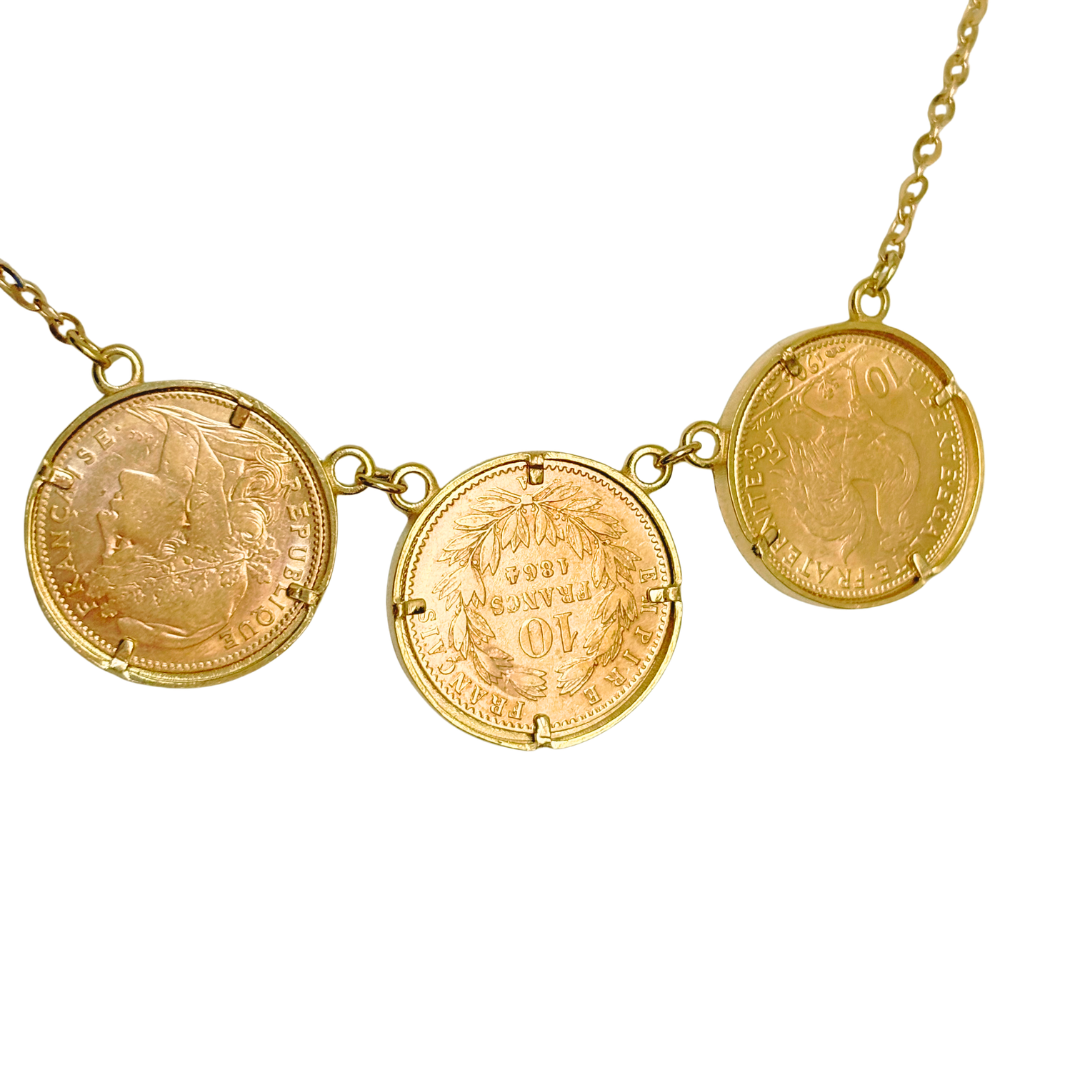 Collier Pièces - Or Jaune 750 & Pièces Or 10 Francs Napoléon & Marianne