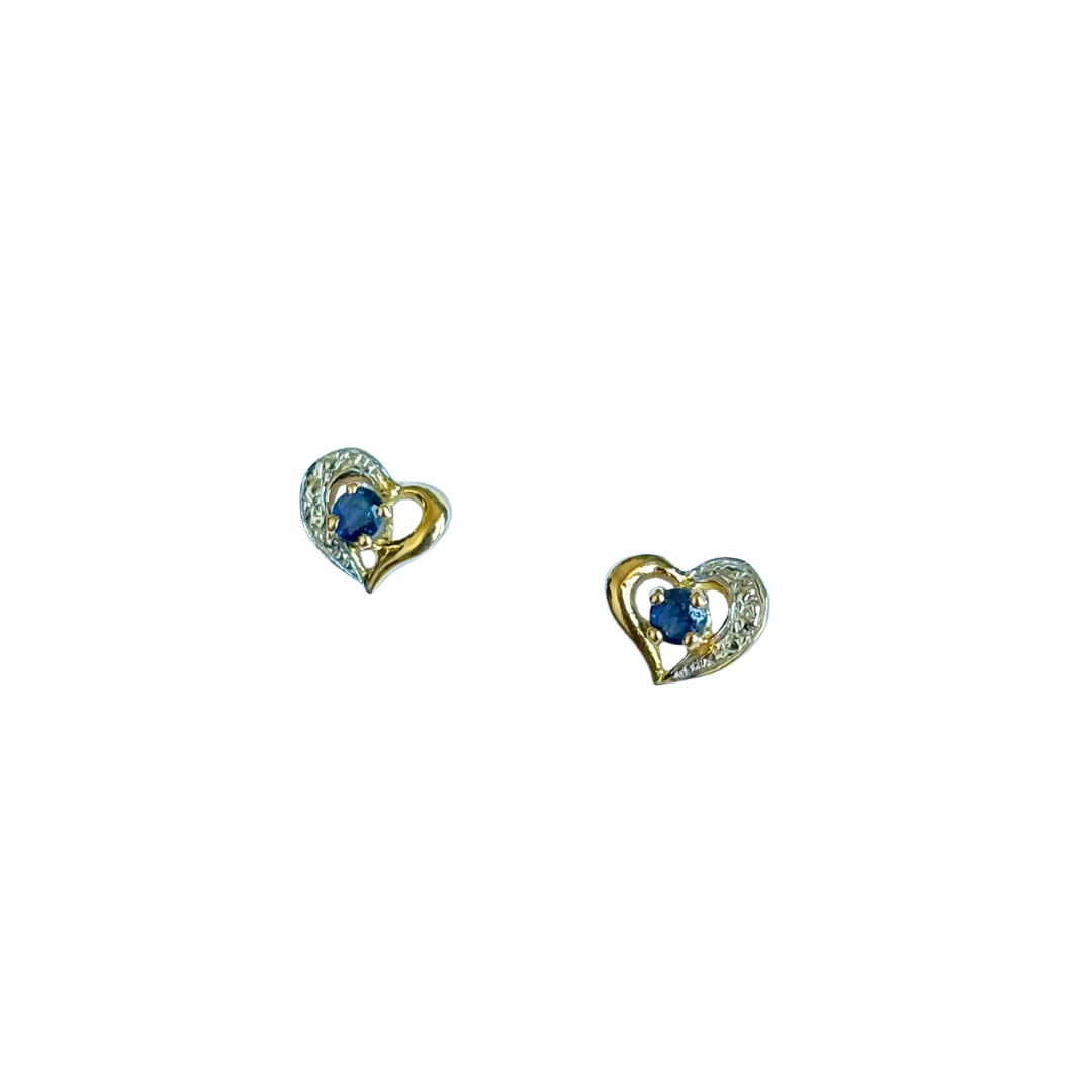 Boucles D'oreilles Puces Coeurs - Or Jaune 750 & Saphirs