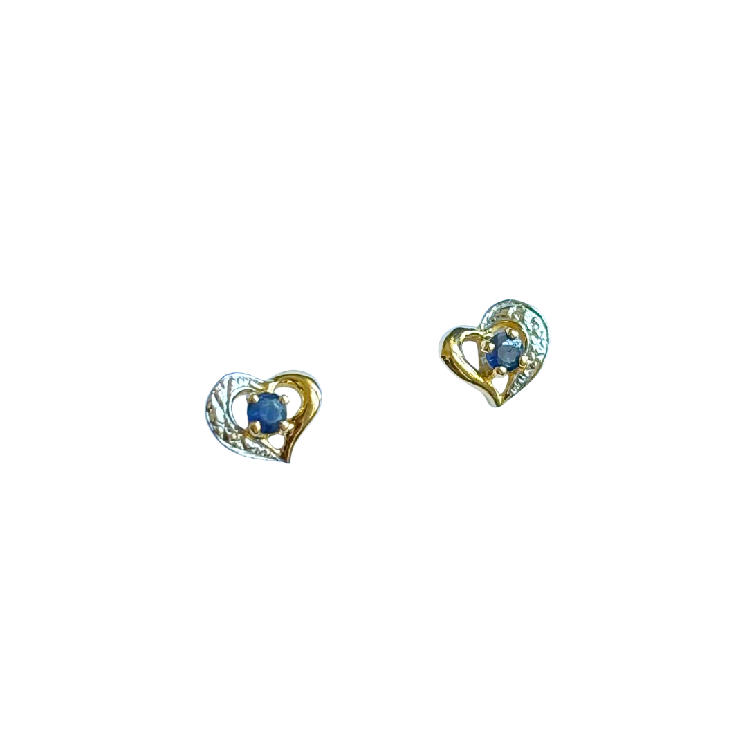 Boucles D'oreilles Puces Coeurs - Or Jaune 750 & Saphirs