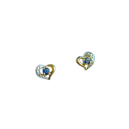 Boucles D'oreilles Puces Coeurs - Or Jaune 750 & Saphirs