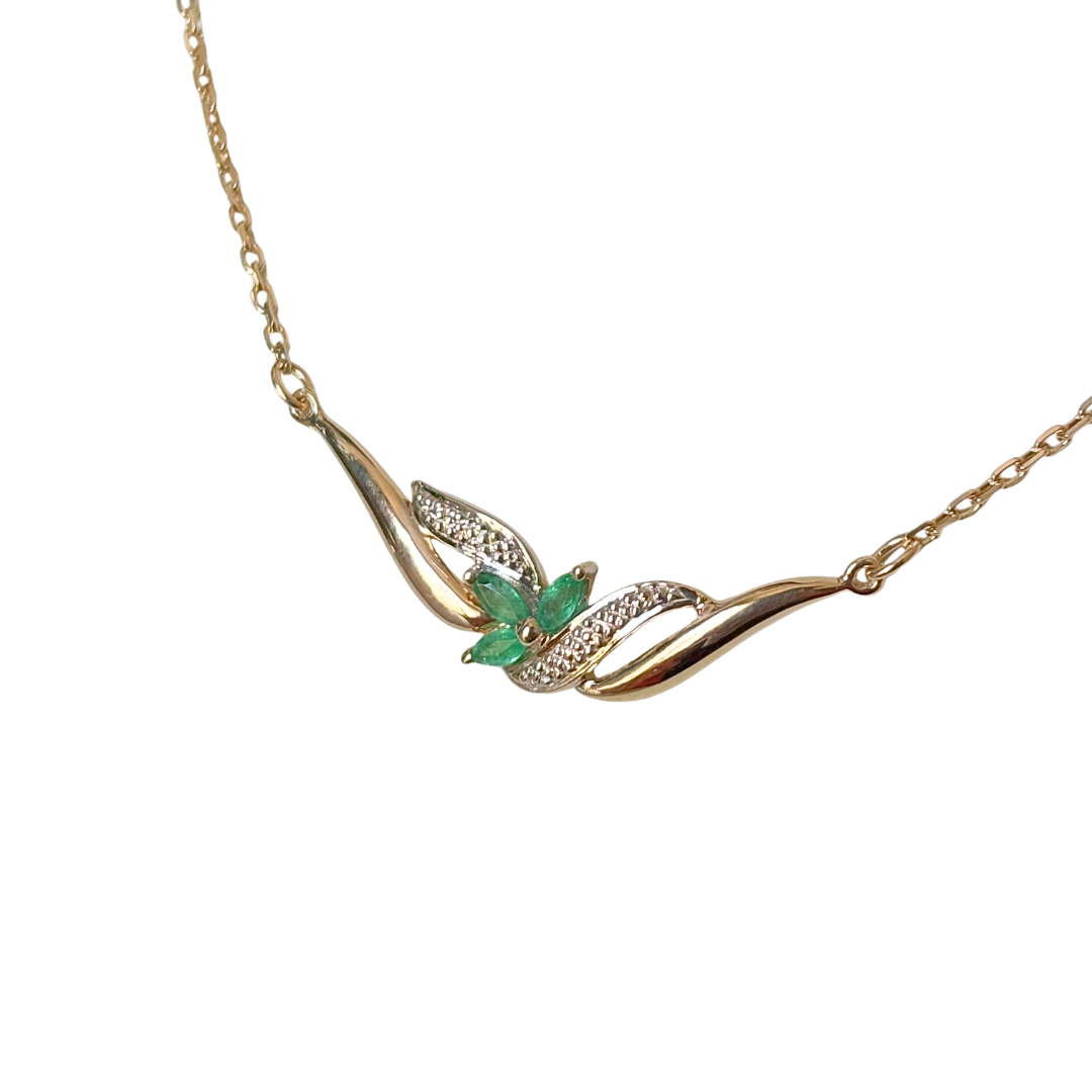 Collier Floral - Or Jaune 750 & Émeraudes