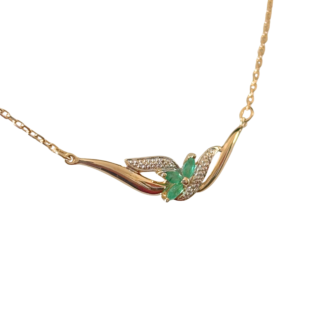Collier Floral - Or Jaune 750 & Émeraudes