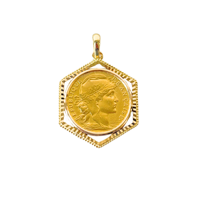Pendentif Pièce - Or Jaune 750 & Pièce 20 Francs Marianne Coq