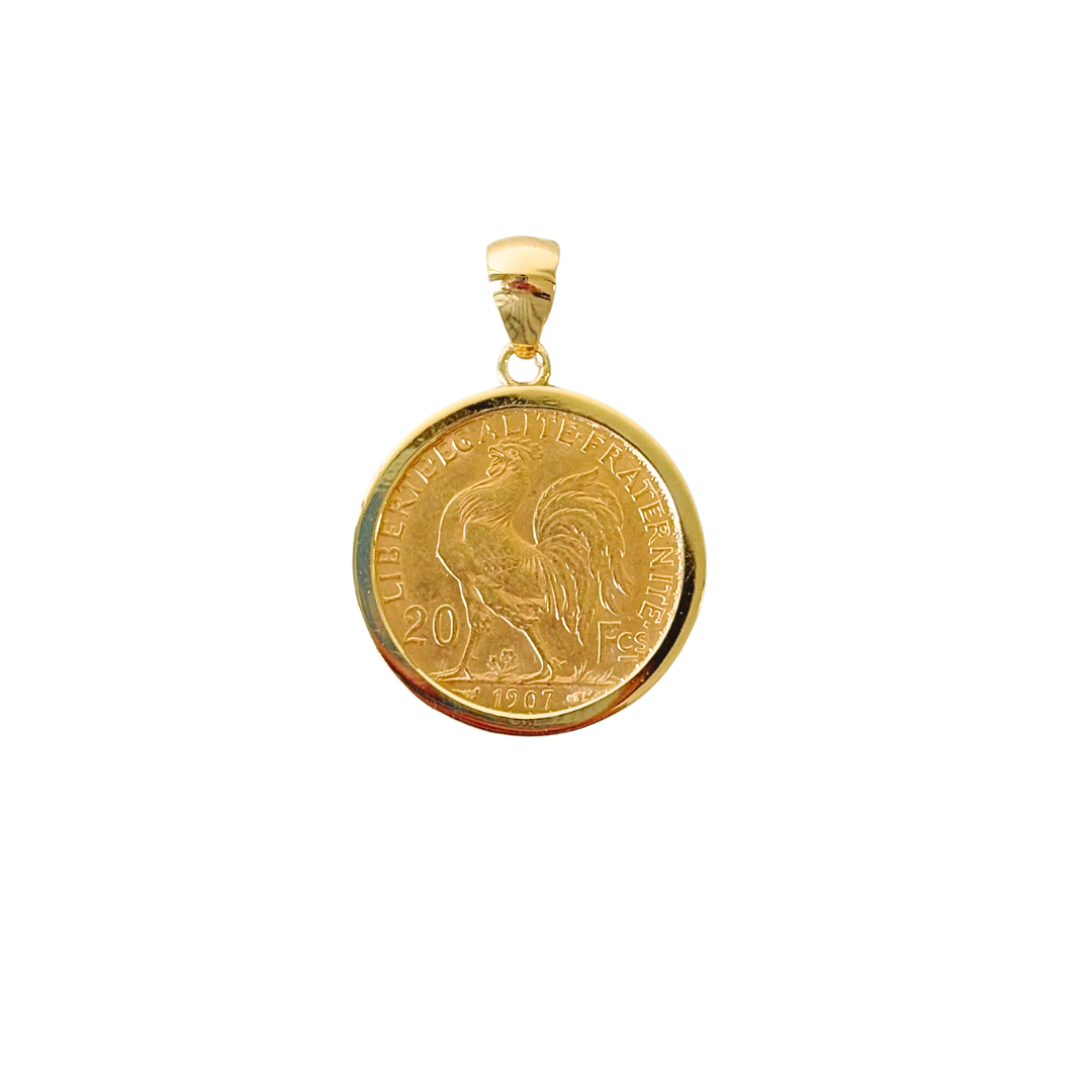 Pendentif Pièce - Or Jaune 750 & Pièce 20 Francs Marianne Coq