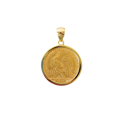 Pendentif Pièce - Or Jaune 750 & Pièce 20 Francs Marianne Coq
