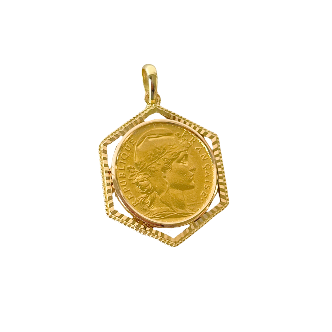 Pendentif Pièce - Or Jaune 750 & Pièce 20 Francs Marianne Coq