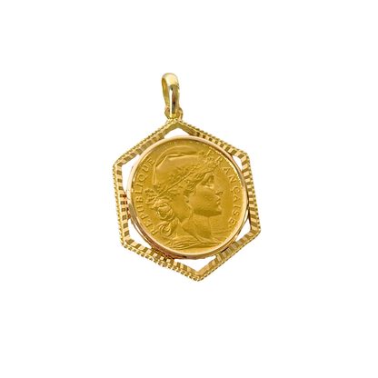 Pendentif Pièce - Or Jaune 750 & Pièce 20 Francs Marianne Coq