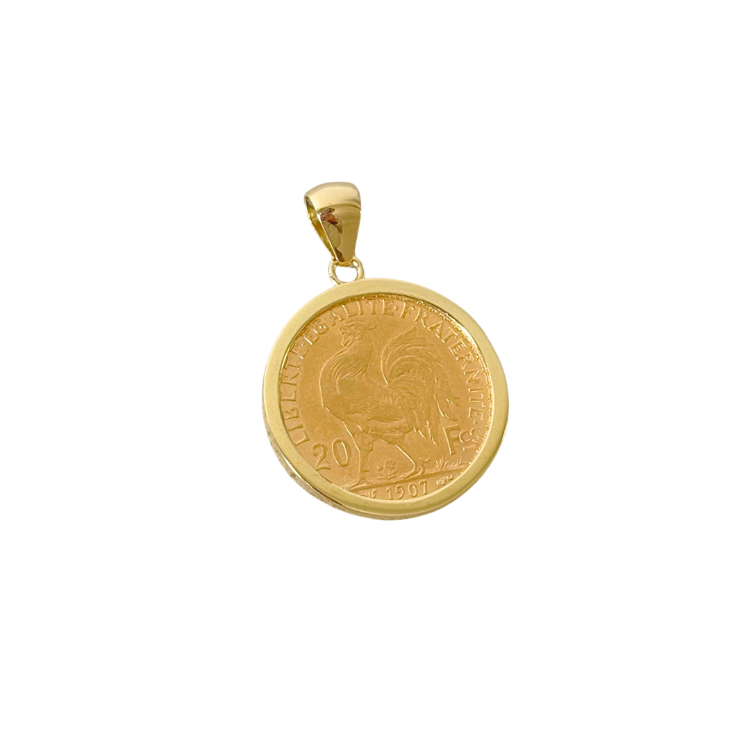 Pendentif Pièce - Or Jaune 750 & Pièce 20 Francs Marianne Coq